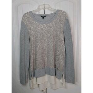 SimplyVera Vera Wang Women's Gray Lace Layered Long Sleeve Sweater, Size XL